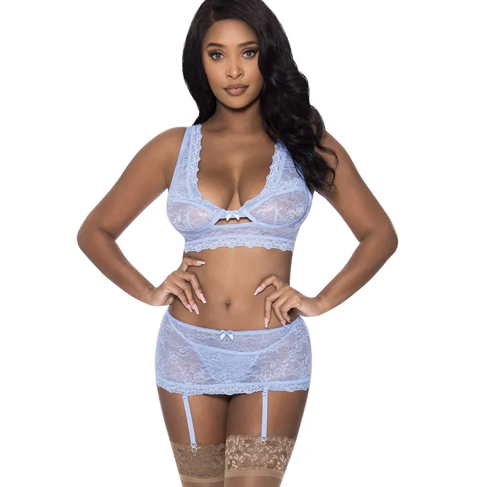 Anal Exposed Ooh La Lace Bralette Garter Skirt GString Set Magic Silk