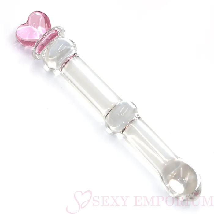 65 Inch Glass Dildo Clear with Pink Heart Sexy Emporium Dildos
