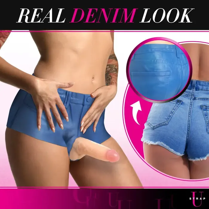 XR Brands Female Sex Toys Booty Shorts 6 Inch Dildo Silicone Strap On Harness Small