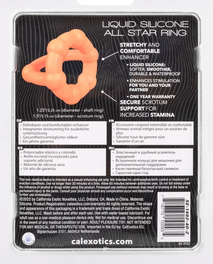 CalExotics Alpha Liquid Silicone All Star Ring Orange Male Sex Toys CalExotics Alpha Liquid Silicone All Star Ring Orange Male Sex Toys