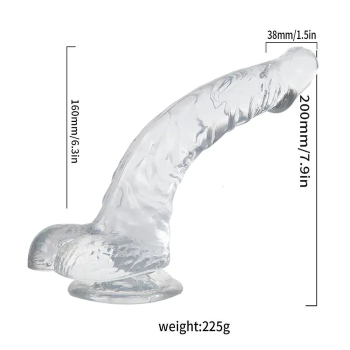 Dildos 8 inch Clear Suction Curved Dildo