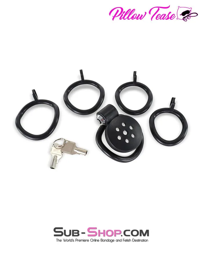 Idea Male Sex Toys 9085DL UltraSecure Flat Chastity Cage with Barrel Lock 5 Adjustable Rings