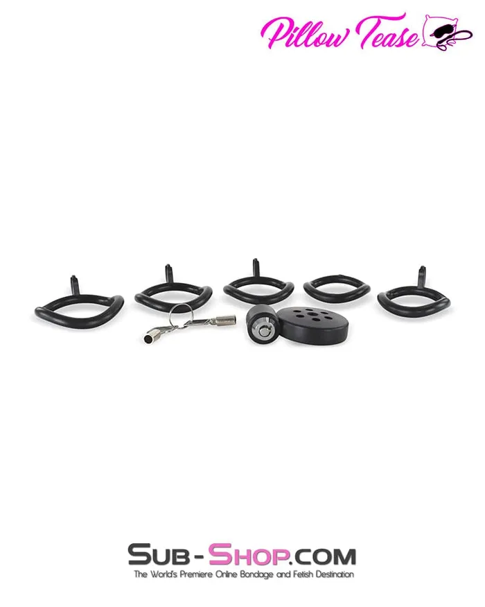 Idea Male Sex Toys 9085DL UltraSecure Flat Chastity Cage with Barrel Lock 5 Adjustable Rings