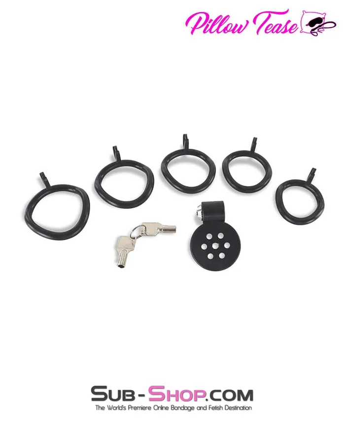 Idea Male Sex Toys 9085DL UltraSecure Flat Chastity Cage with Barrel Lock 5 Adjustable Rings