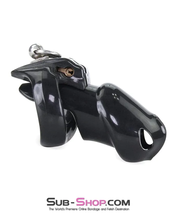 Moonwell Male Sex Toys 7869MSIS Hard Up Cock Cage Sissy Chastity with Lead Ring Black with Medium Cock Ring